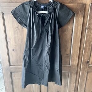 GAP-Black Mini Dress With Tie Neck & Cap Sleeves Size M